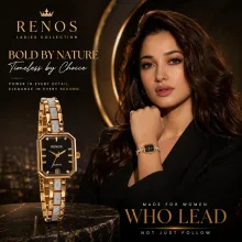 RENOS Women’s Gold Bracelet Quartz Watch with Black Dial - View 2