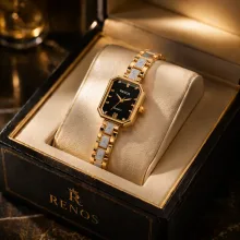 RENOS Women’s Gold Bracelet Quartz Watch with Black Dial - View 3