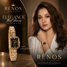 RENOS Women’s Gold Bracelet Quartz Watch with Black Dial